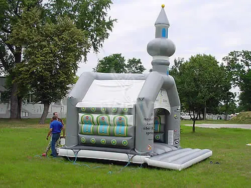 Church roofed inflatable bounce