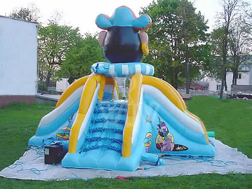 Pirate ship-themed inflatable slide