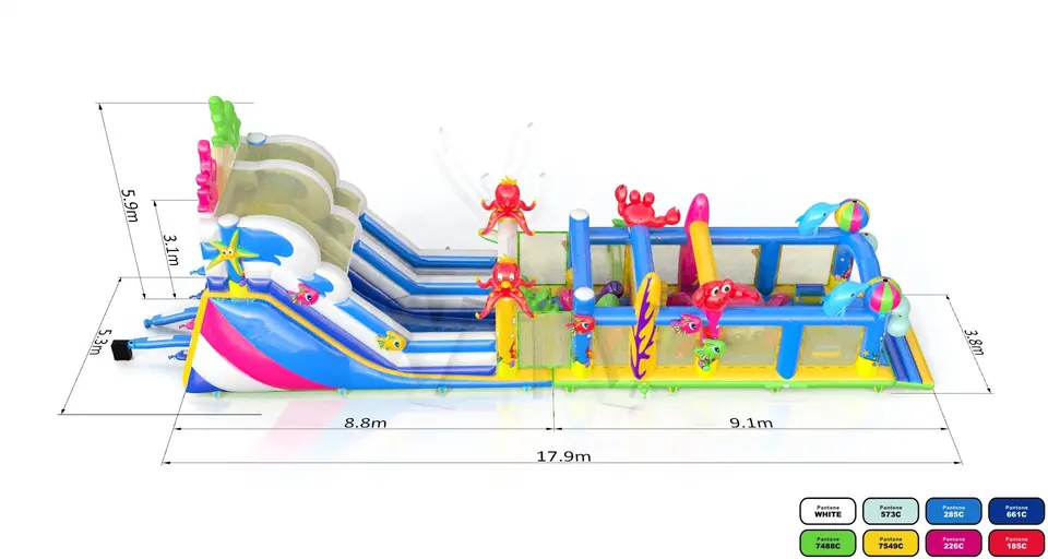Slide with Active Center Underwater World commercial inflatable active center