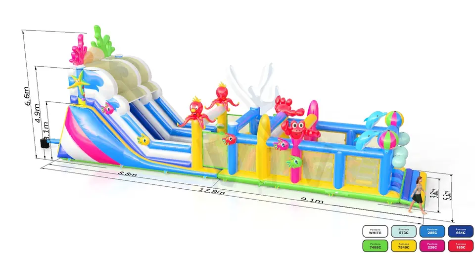 Slide with Active Center Underwater World commercial inflatable active center