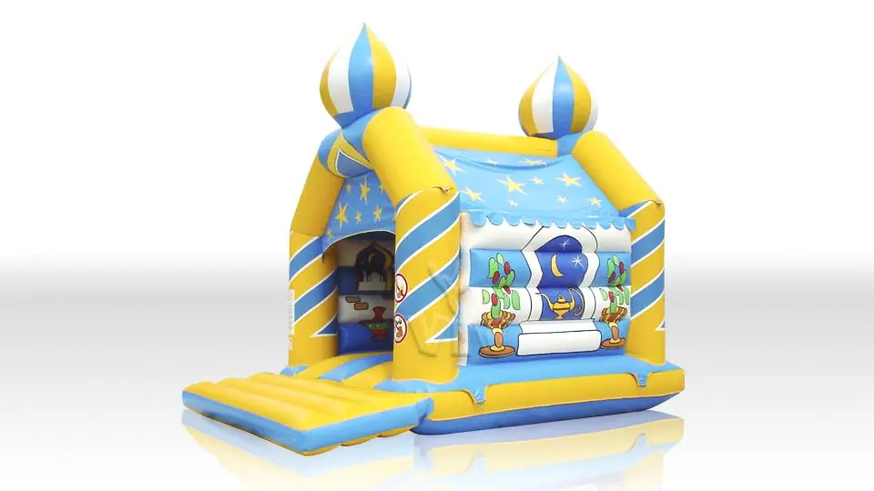 Aladdin (Genie) with flames 4 x 3 m with roof and figures commercial inflatable bounce