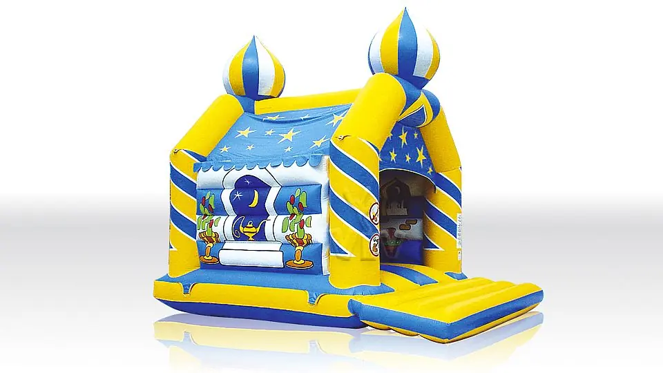 Aladdin (Genie) with flames 4 x 3 m with roof and figures commercial inflatable bounce