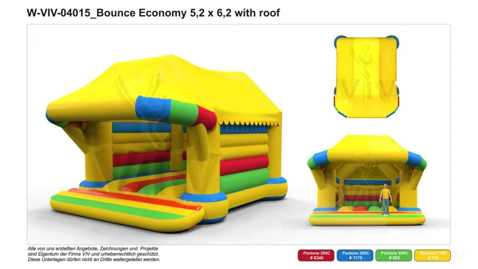 Bounce 5.2 x 6.2 m with roof commercial inflatable bounce