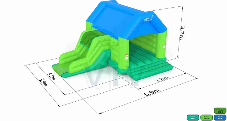 Bounce L with roof and slide commercial inflatable bounce
