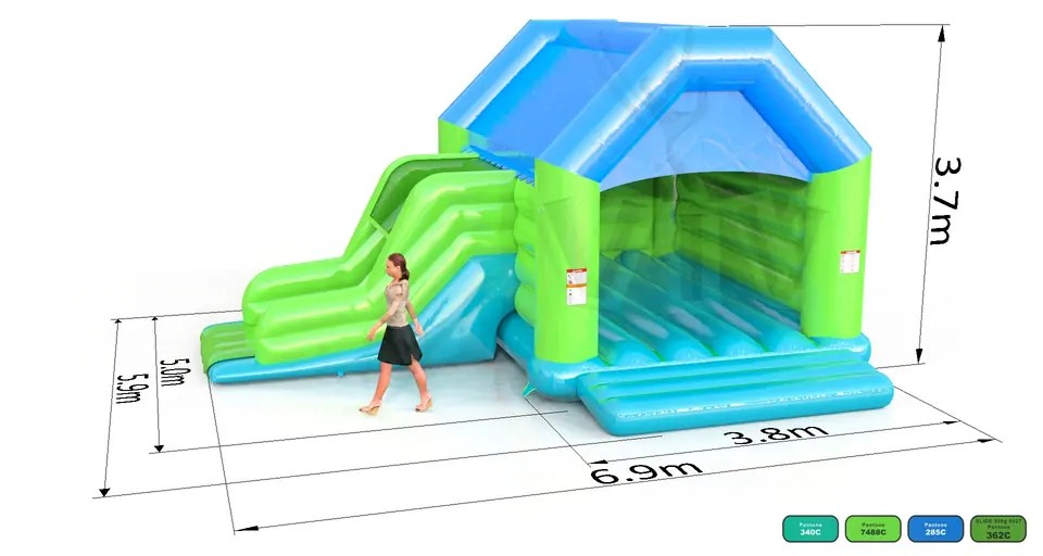 Bounce L with roof and slide commercial inflatable bounce