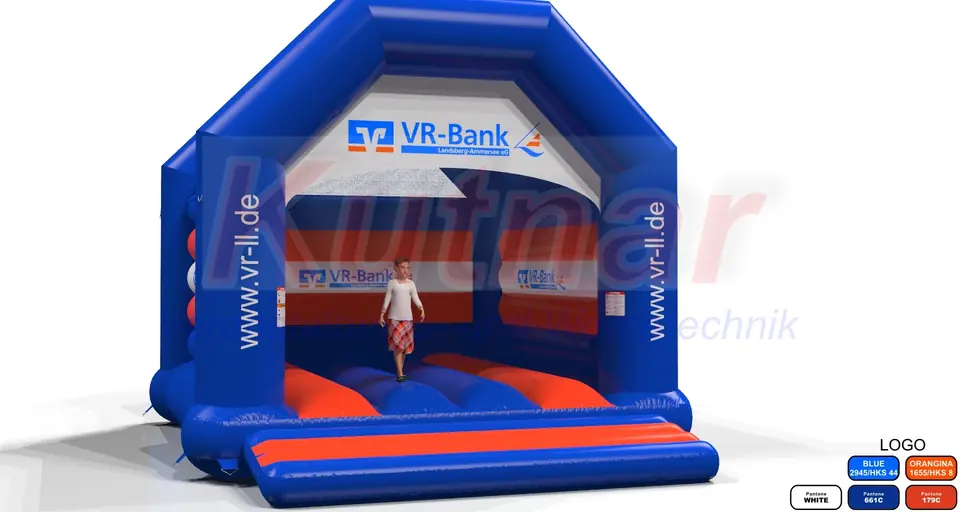 Bounce Volksbank VR with roof commercial inflatable bounce