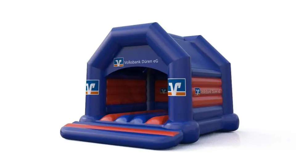 Bounce "Volksbank" with roof - Collection Volksbank commercial inflatable bounce