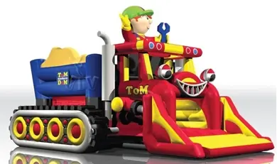 Bulldozer roofed inflatable bounce