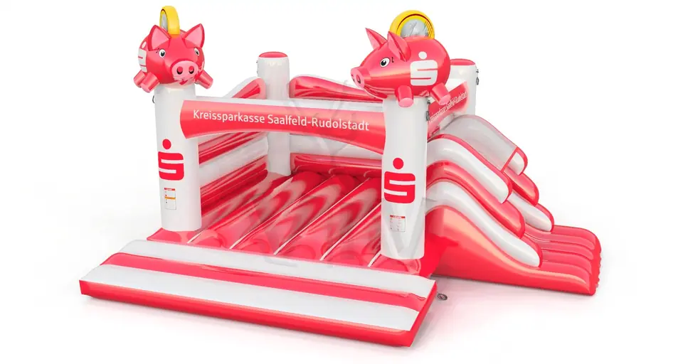 Bounce "Sparkasse" with slide commercial inflatable bounce
