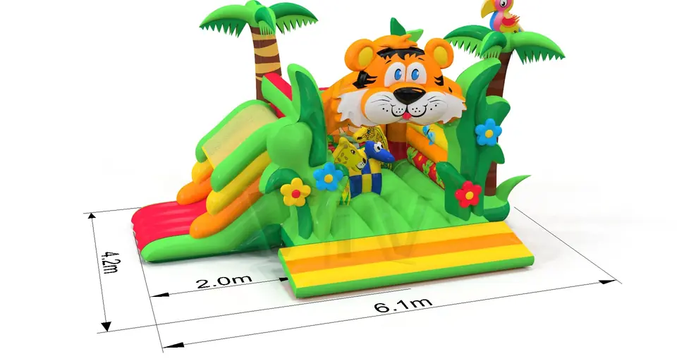 Bounce Tiger with slide and figures - Collection Jungle De Luxe commercial inflatable bounce