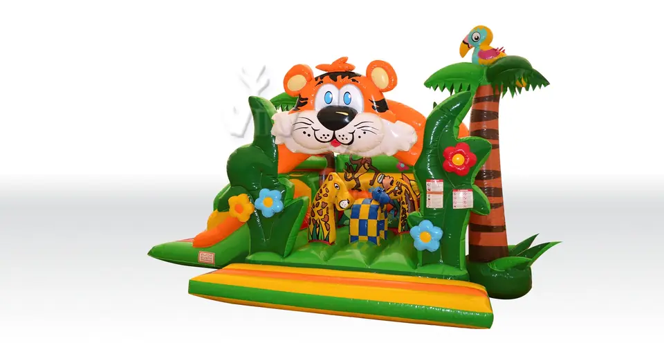 Bounce Tiger with slide and figures - Collection Jungle De Luxe commercial inflatable bounce