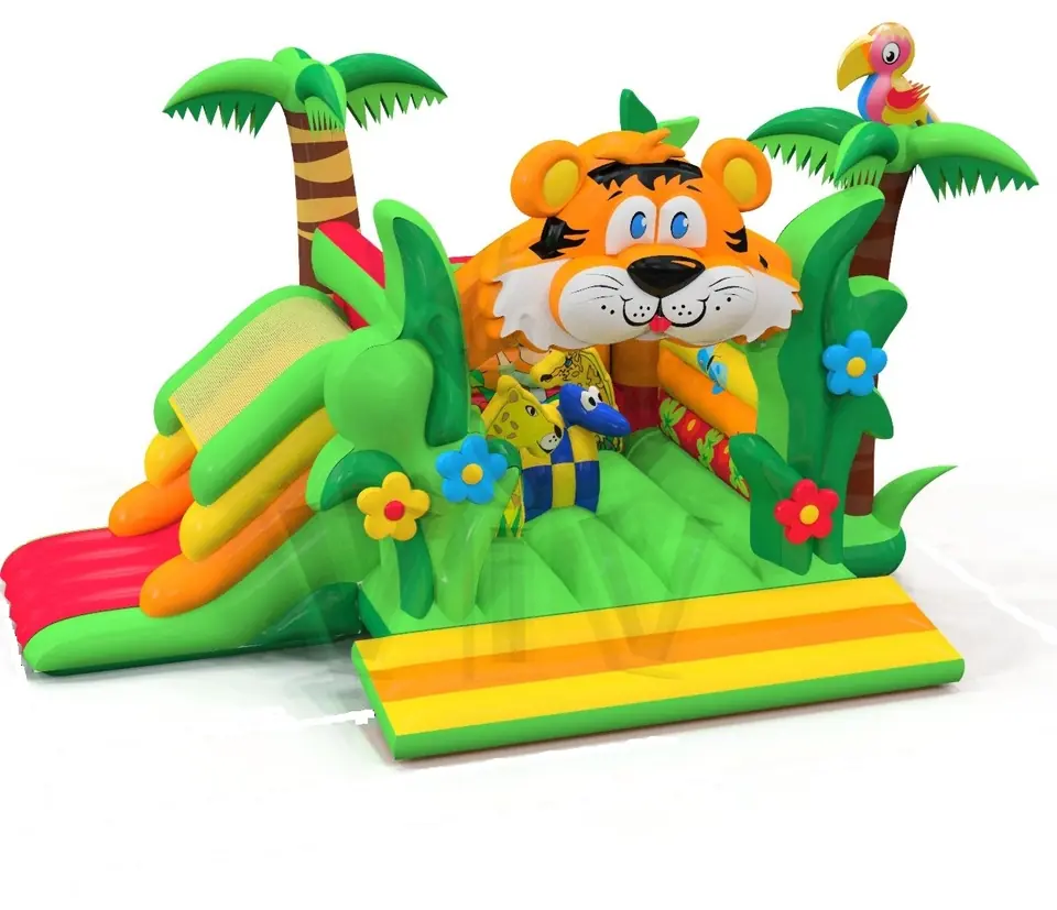 Bounce Tiger with slide and figures - Collection Jungle De Luxe commercial inflatable bounce