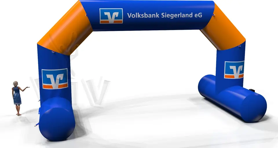 Diagonal self-standing gate Volksbank commercial promotional inflatable gate