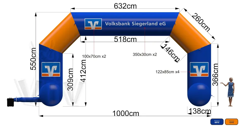Diagonal self-standing gate Volksbank commercial promotional inflatable gate