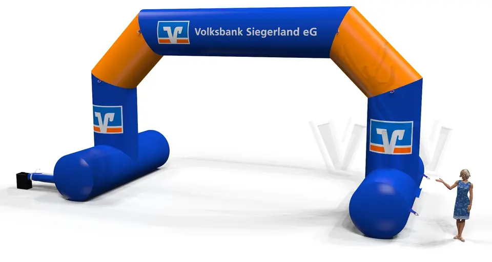 Diagonal self-standing gate Volksbank commercial promotional inflatable gate