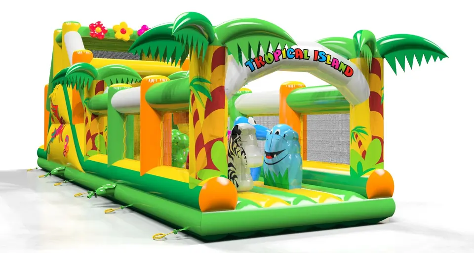 Obstacle Course L with fence Tropical Islands commercial inflatable obstacle course