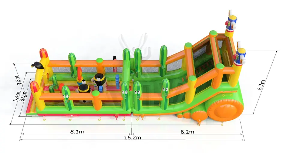 Obstacle Course Western with nets commercial inflatable obstacle course