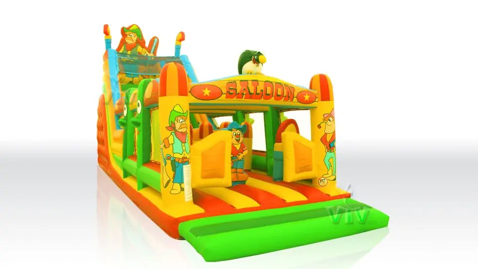 Obstacle Course Western with slide commercial inflatable obstacle course