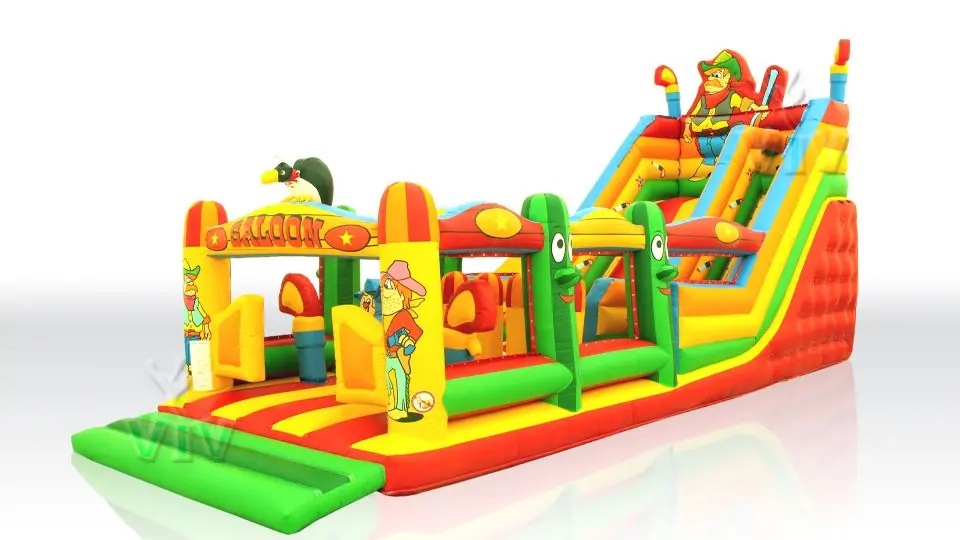 Obstacle Course Western with slide commercial inflatable obstacle course