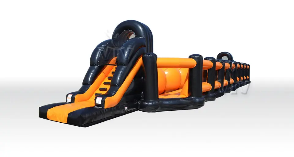 Wipe-Out Extra Long Black and Orange commercial inflatable obstacle course