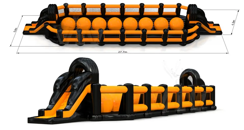 Wipe-Out Extra Long Black and Orange commercial inflatable obstacle course