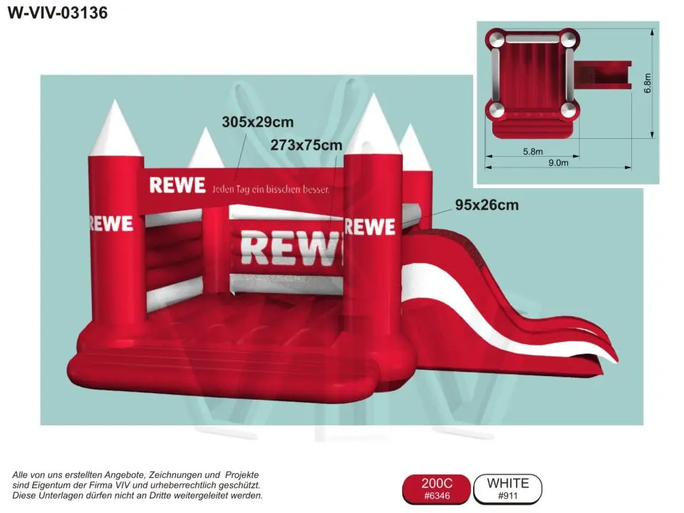 Bounce RWE with slide 6.8 x 9 m commercial inflatable slide