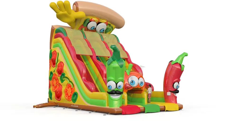 Double slide Pizza commercial inflatable slide