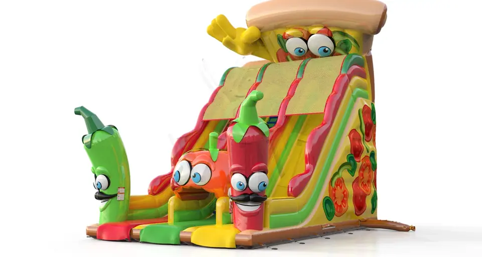 Double slide Pizza commercial inflatable slide