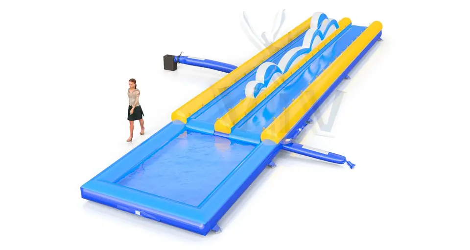 Double Water slide with wave commercial inflatable slide