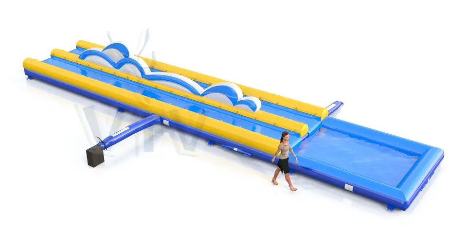 Double Water slide with wave commercial inflatable slide