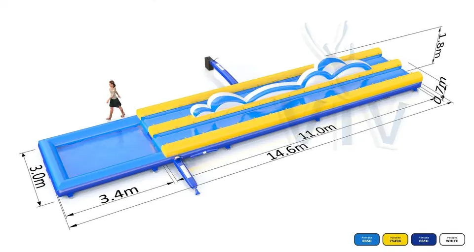 Double Water slide with wave commercial inflatable slide