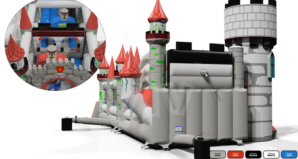 the Lionheart with Active Center - Knights Collection commercial inflatable slide