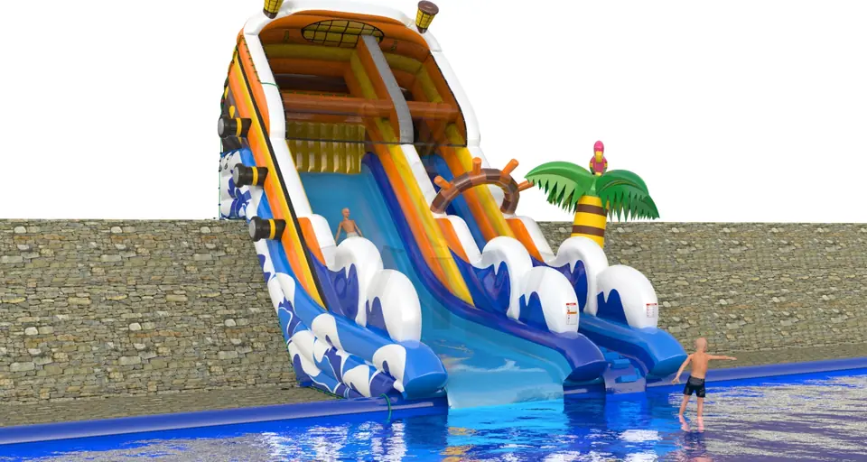 Water Ship on tle slope commercial inflatable slide