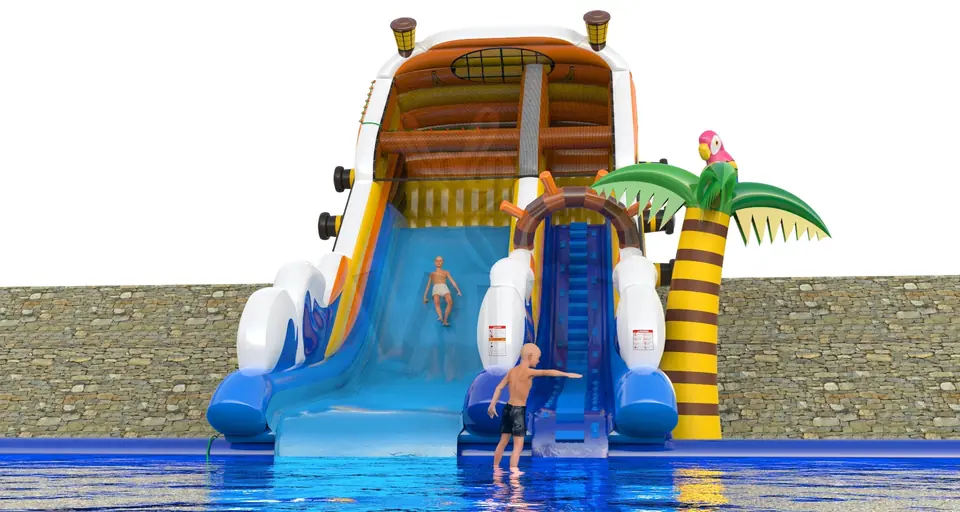 Water Ship on tle slope commercial inflatable slide