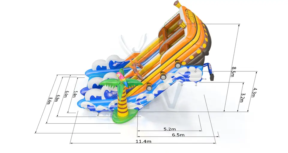 Water Ship on tle slope commercial inflatable slide