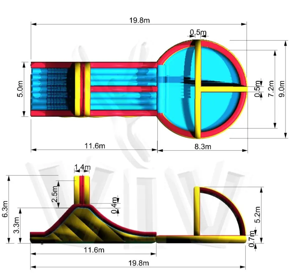 Water slide 19.8 x 9 x 6.3 m commercial inflatable slide