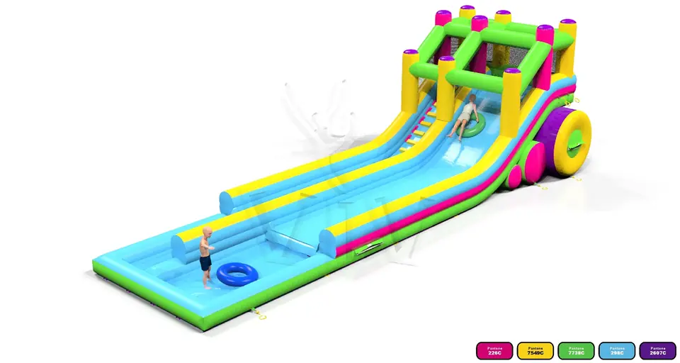 Waterslide 12.8m with Pool and Entrance on the Same Side commercial inflatable slide