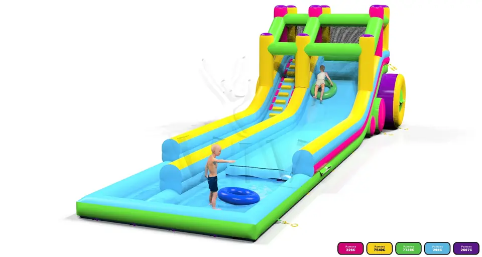 Waterslide 12.8m with Pool and Entrance on the Same Side commercial inflatable slide