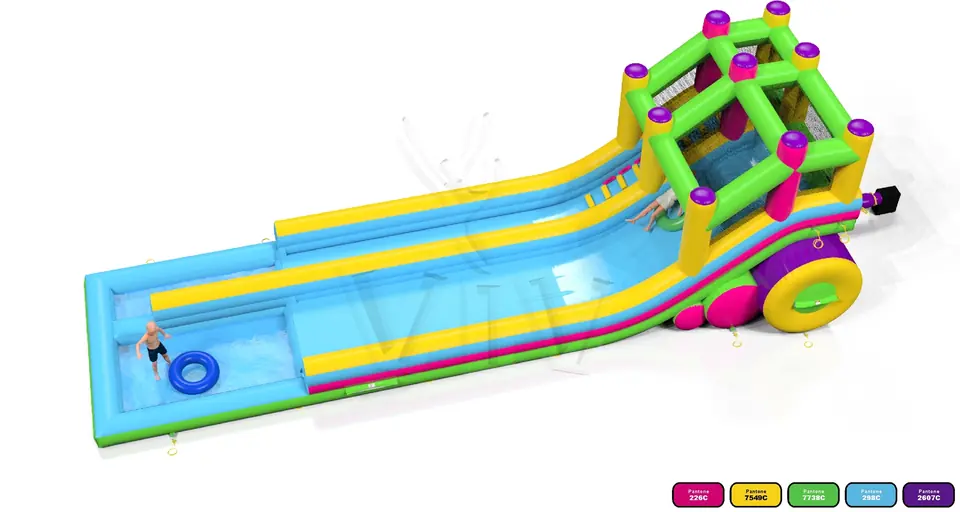 Waterslide 12.8m with Pool and Entrance on the Same Side commercial inflatable slide
