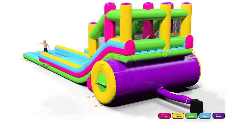Waterslide 12.8m with Pool and Entrance on the Same Side commercial inflatable slide