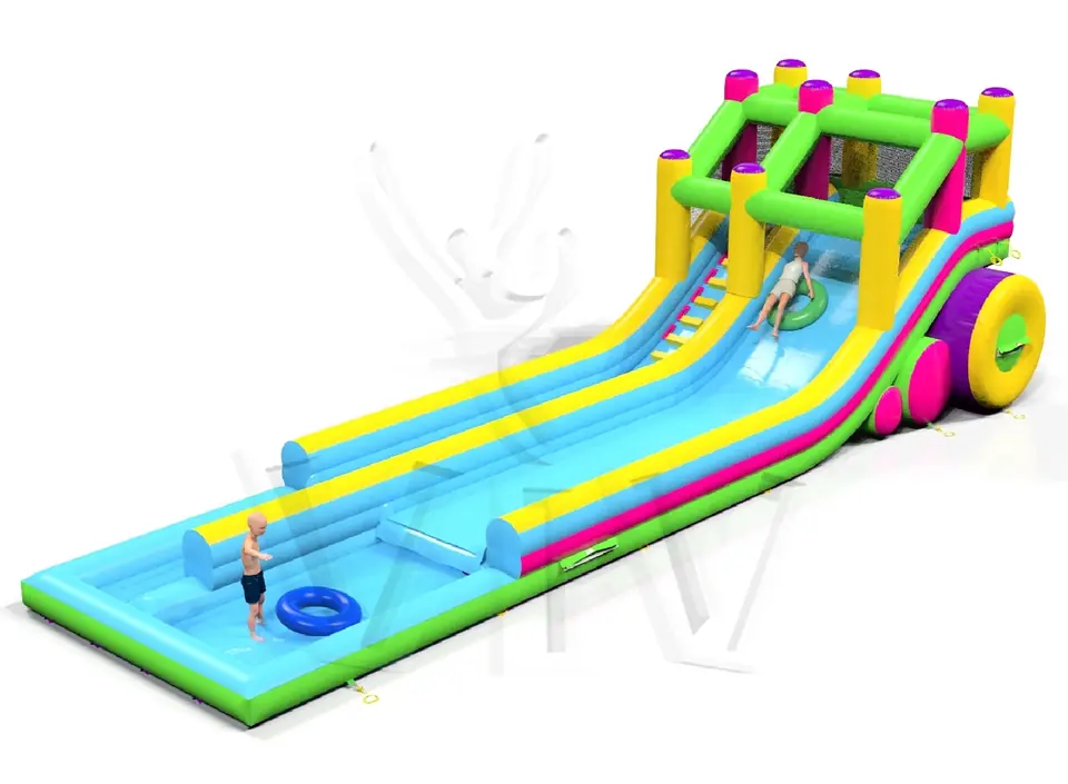 Waterslide 12.8m with Pool and Entrance on the Same Side commercial inflatable slide