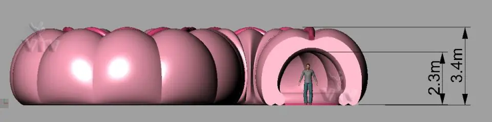 Digestive tract tunnel 14 x 15.7 x 3.4 m commercial inflatable tunnel