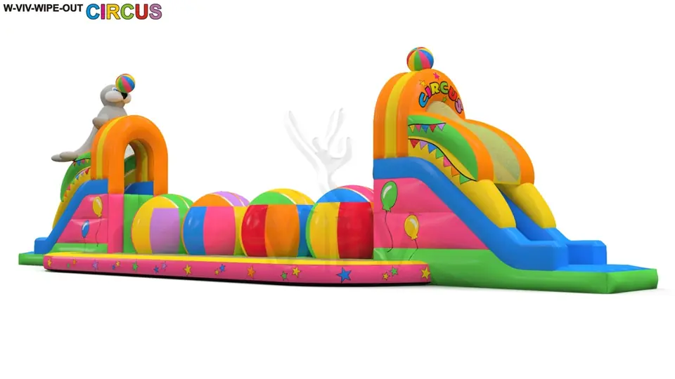 Wipe-out Circus 19.3 x 6.1 x 5.5 m commercial inflatable wipe-out attraction