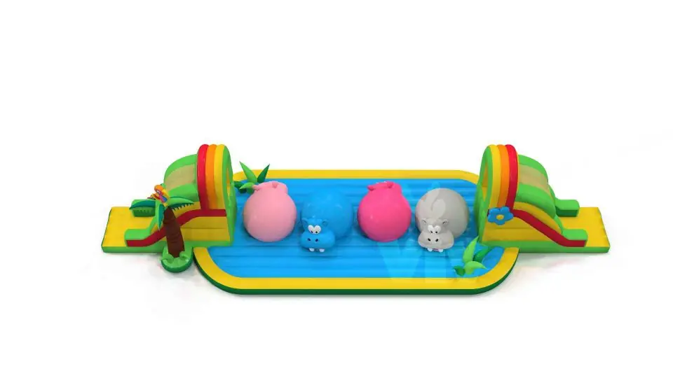 Wipe-Out Hippo - Collection Jungle de Luxe commercial inflatable wipe-out attraction