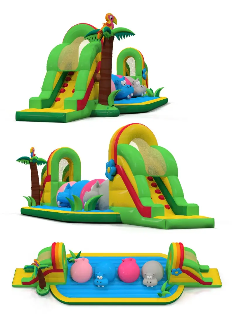 Wipe-Out Hippo - Collection Jungle de Luxe commercial inflatable wipe-out attraction
