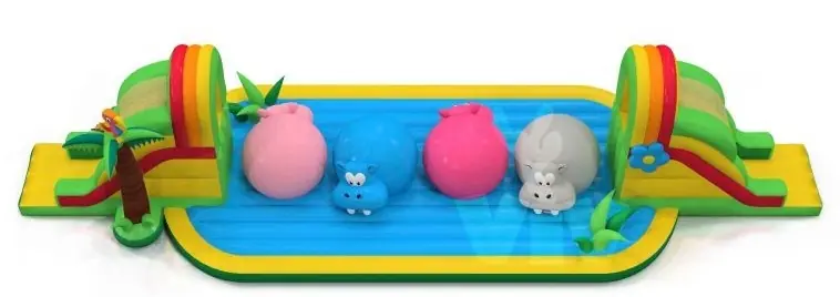 Wipe-Out Hippo - Collection Jungle de Luxe commercial inflatable wipe-out attraction