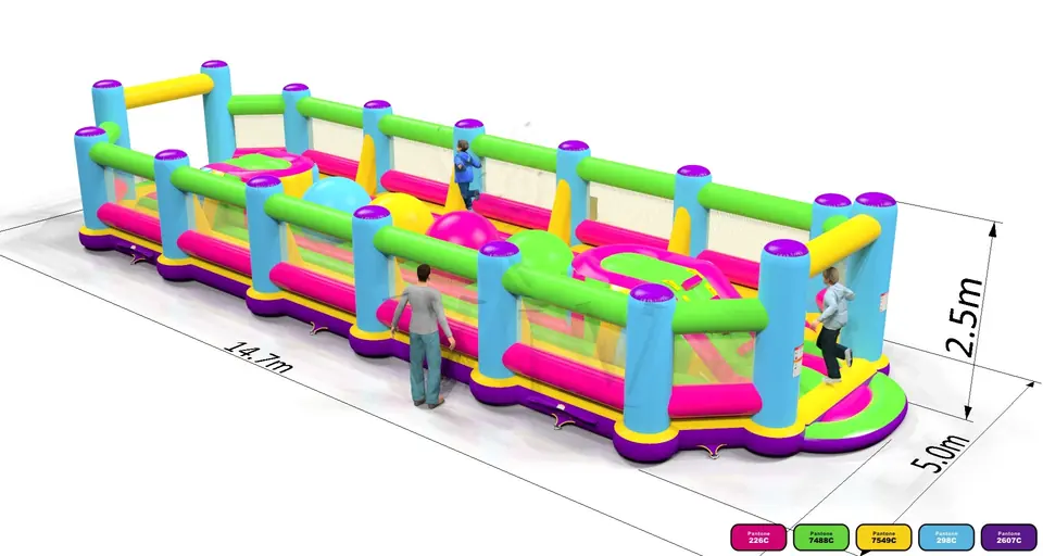 Wipe out M with fence Startup commercial inflatable wipe-out attraction
