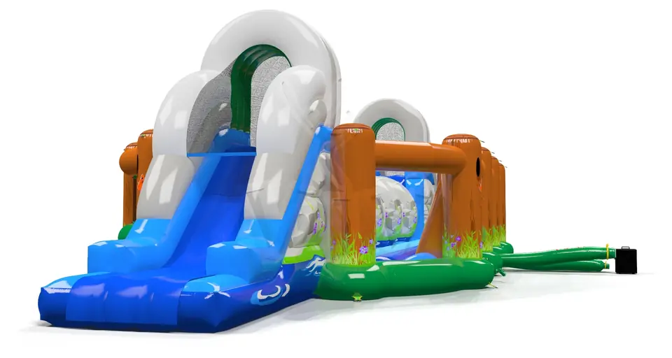 Wipe out Mountains (with fence) commercial inflatable wipe-out attraction