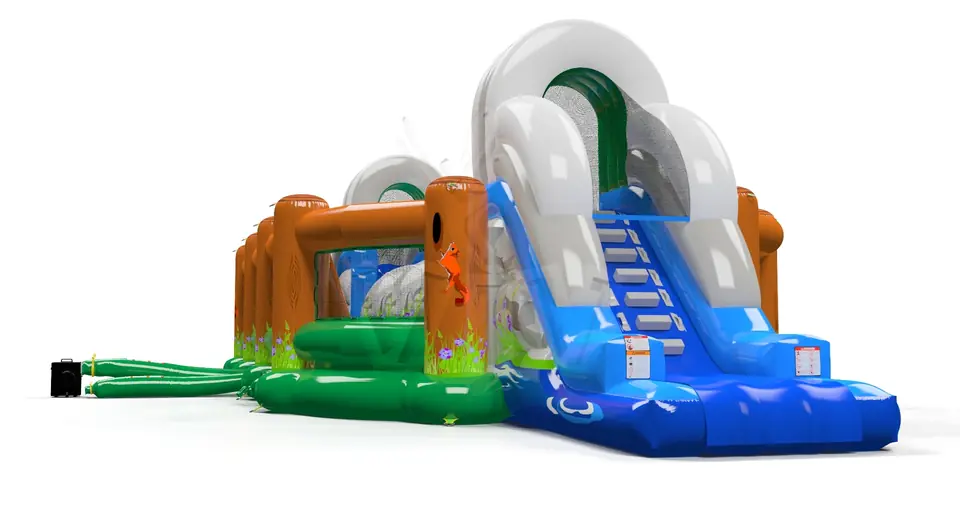 Wipe out Mountains (with fence) commercial inflatable wipe-out attraction