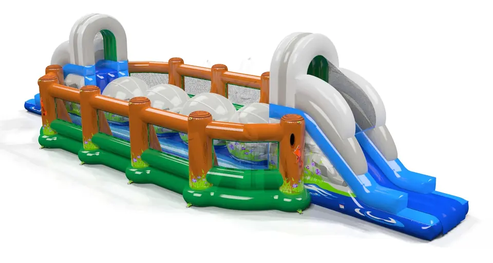 Wipe out Mountains (with fence) commercial inflatable wipe-out attraction